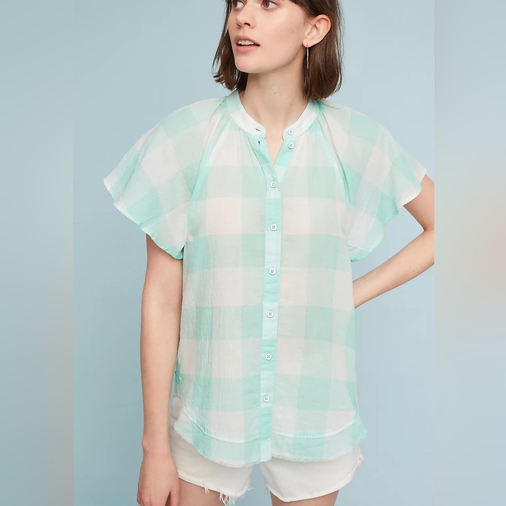Maeve {Anthropologie} Gingham Flutter Top